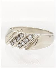 14K 5.2g White Gold Diamond Gentd Traditional Wedding Band Ring Size-10.5